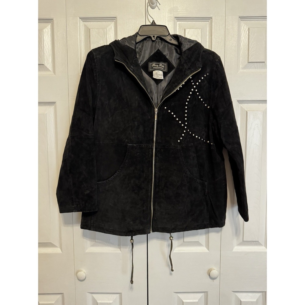 Terry Lewis 100% Leather Suede Studded Leather‎ Jacket  Black M Bomber Biker
